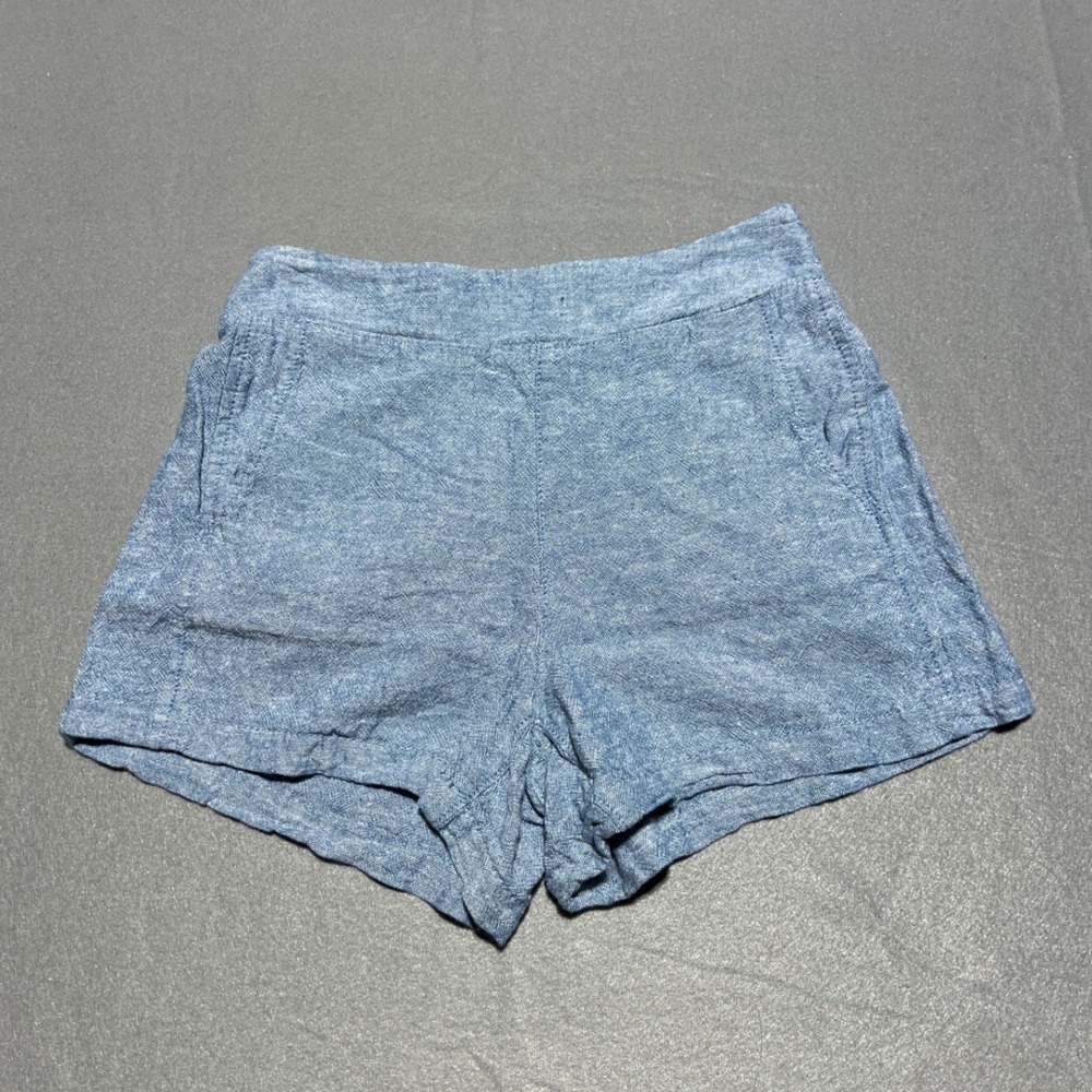 Gap Womens Linen Blend Shorts Light Blue Chambray Pull On High Rise XS QLS1653S